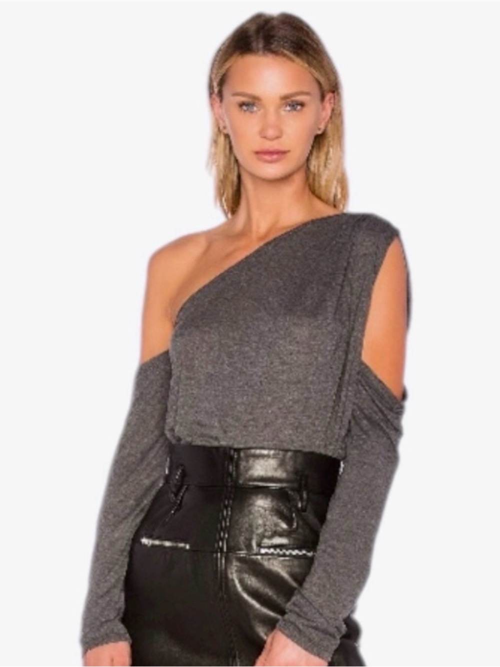 IRO Charcoal Gray One-Shoulder Cutout Long Sleeve Top